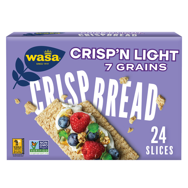 Wasa Crisp'n Light 7 grain Swedish-style crispbread crackers box, 24 slices