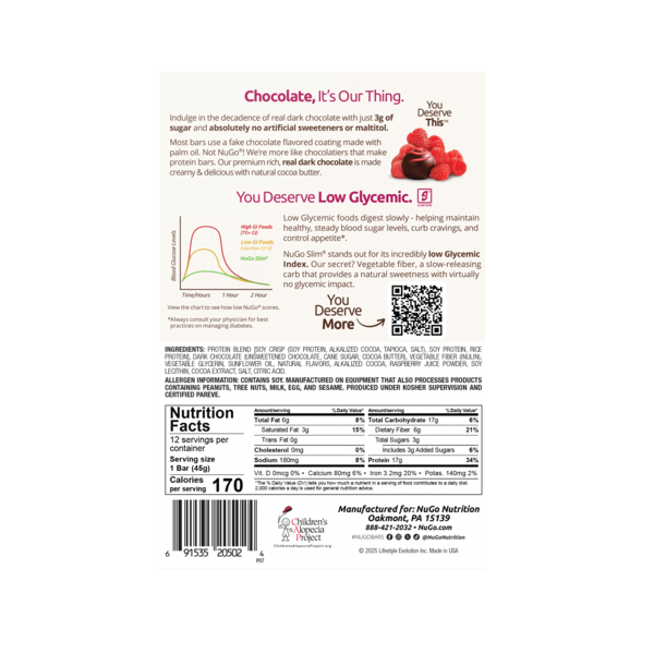 Protein bar package back with nutrition facts and ingredients panel