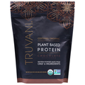 Truvani plant based protein powder pouch, chocolate flavored, front label
