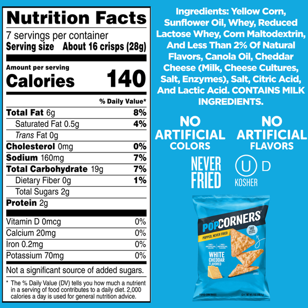 PopCorners snack bag nutrition facts and ingredients panel