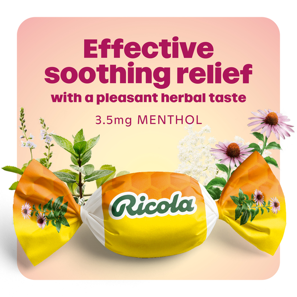 Ricola menthol cough drop graphic with two yellow wrapped candies