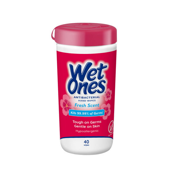 Wet Ones antibacterial hand wipes canister, red lid, Fresh Scent, 40-count