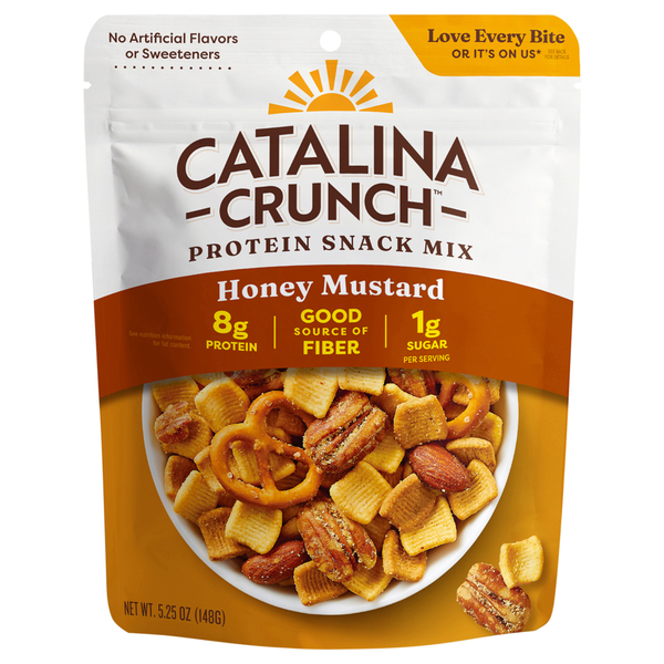 Honey mustard protein snack mix pouch with crunchy pasta-shaped pieces