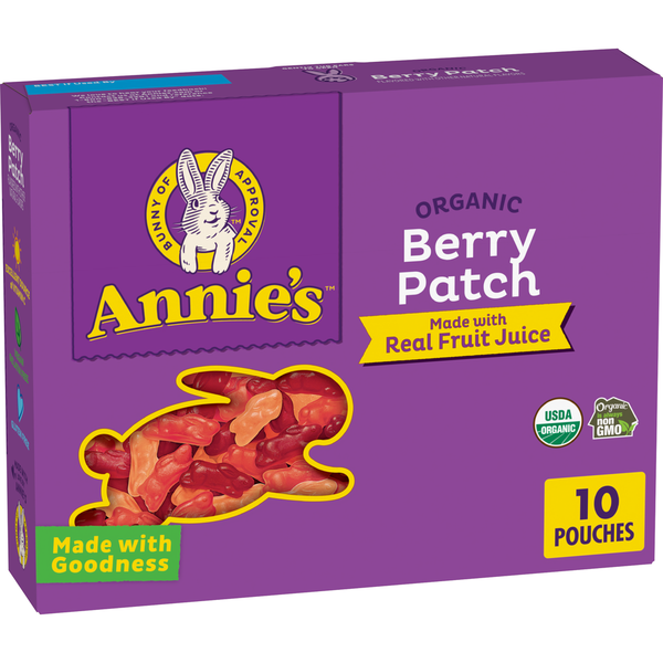 Annie's Organic Berry Patch bunny fruit snacks box, purple; 10 pouches