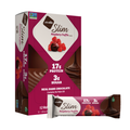 Raspberry truffle protein bar in dark chocolate coating, slim bar package