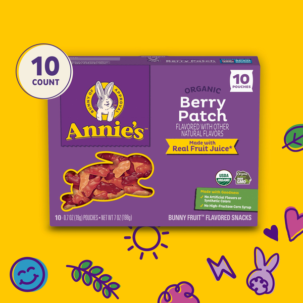 Annie's Organic Berry Patch bunny fruit snacks box, 10 pouches
