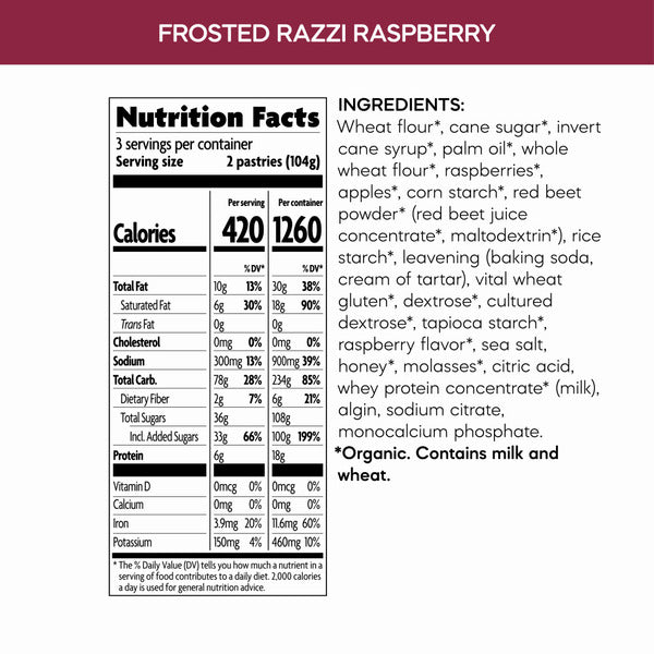 Frosted raspberry toaster pastries nutrition facts and ingredient list label