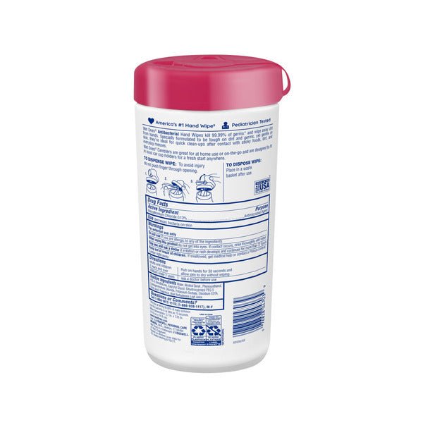 Wet Ones hand wipes canister back label with directions and ingredients