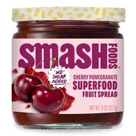 Cherry pomegranate fruit spread jar with dark red label