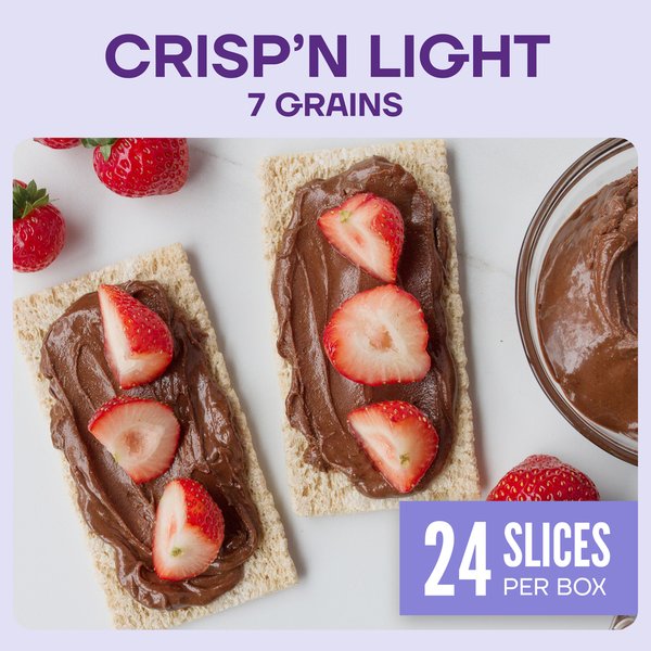 Swedish-style crispbread crackers topped with strawberry slices and chocolate spread