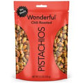 Chili-roasted pistachios bag, red label, resealable stand-up pouch