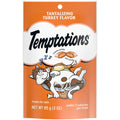 TEMPTATIONS cat treat pouch, crunchy and soft turkey flavor, orange front label