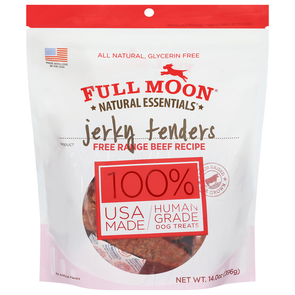 Full Moon jerky tender dog treats bag, 100% USA made, human grade
