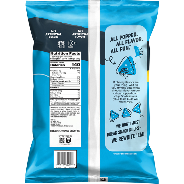 PopCorners snack bag back with nutrition facts panel and barcode