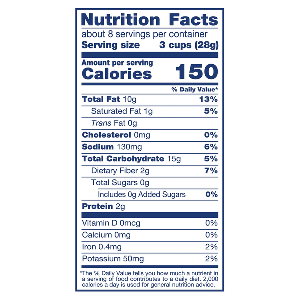 Nutrition Facts: 150 calories per 3 cups (28g)