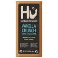 HU Vanilla Crunch dark chocolate bar wrapper with prominent HU logo