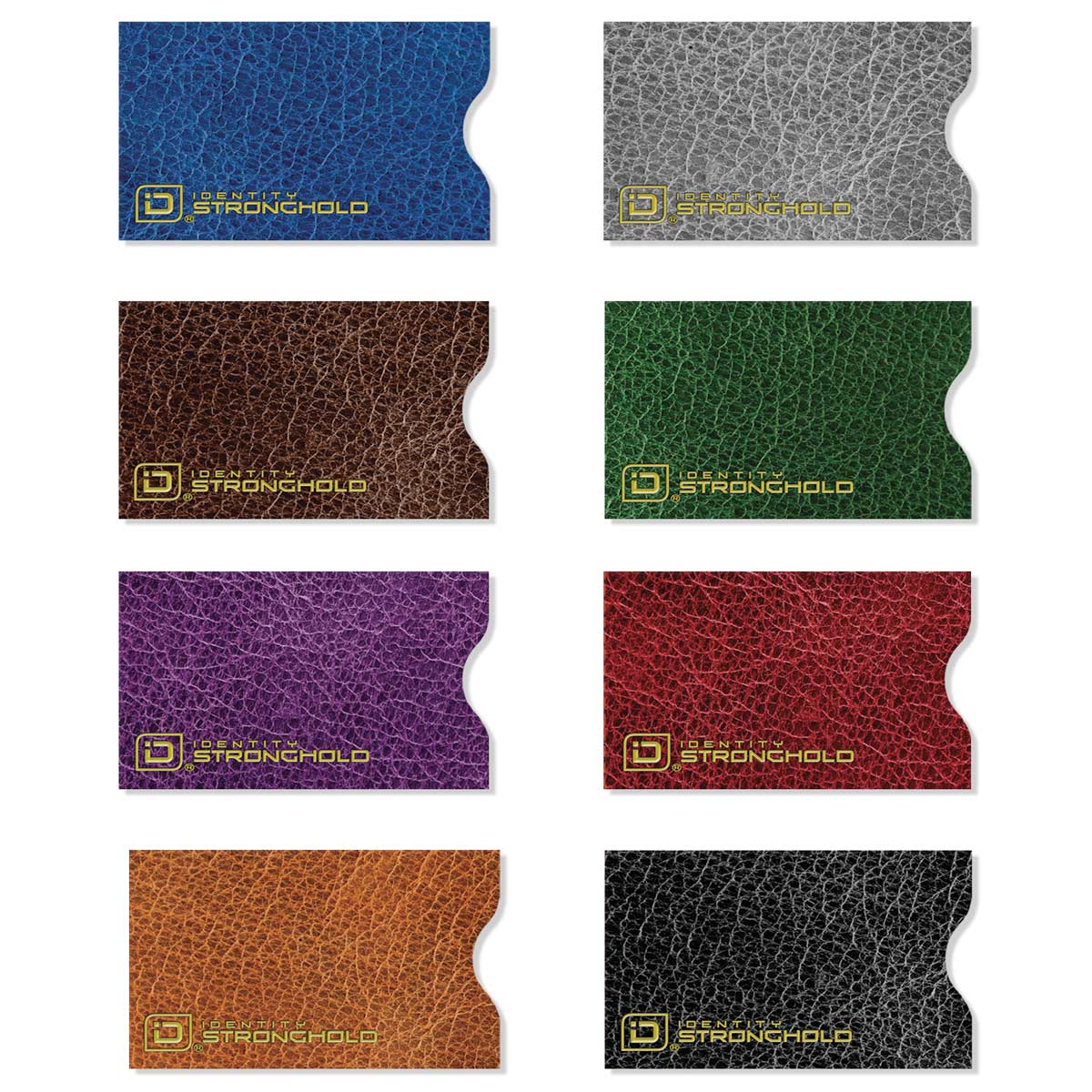 8-pack RFID blocking leather-look credit card sleeves in mixed colors