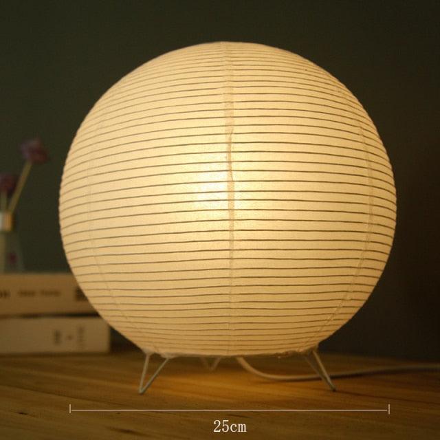 LED paper lantern desk lamp close-up of ribbed white paper shade