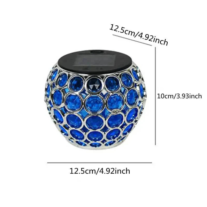 Blue LED solar hollow lawn lamp, round mosaic glass globe with solar cap