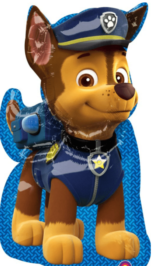 Licensed 31-inch Paw Patrol Chase balloon figure with blue hat and paw badge