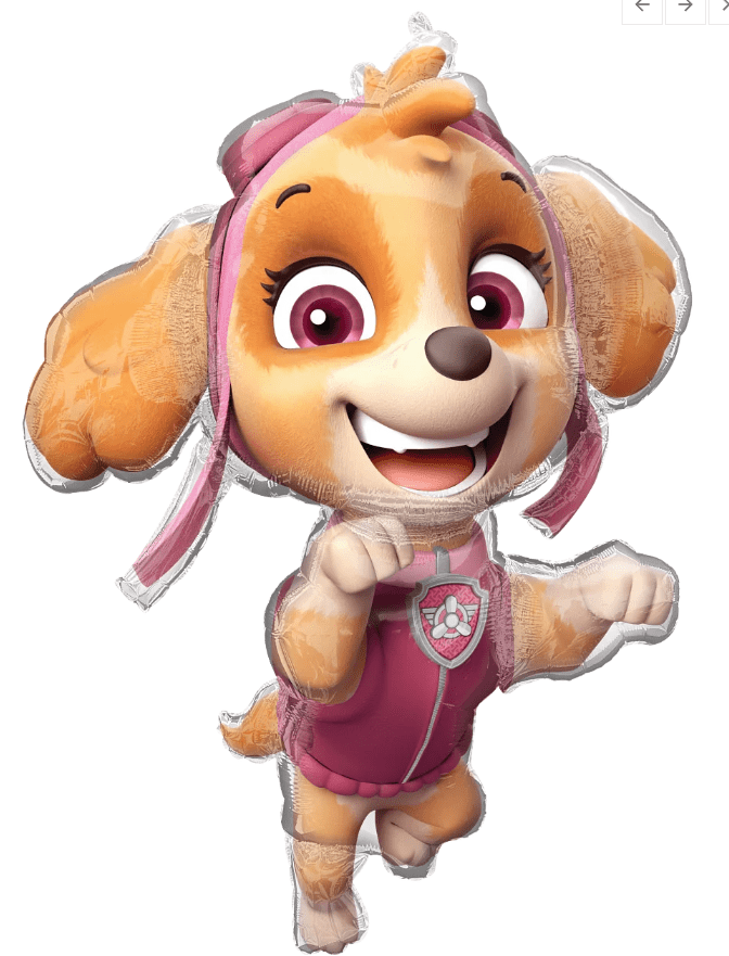 36 in foil Skye character balloon in purple outfit with open-mouthed smile and raised paws
