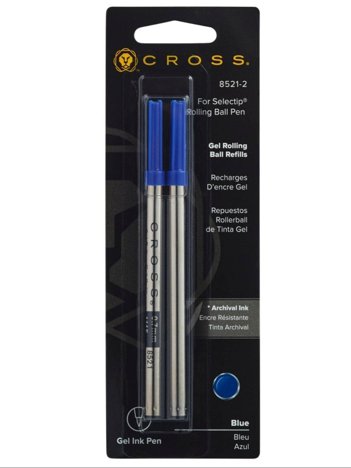 Dual pack gel pen ink refills with blue caps and blue gel ink, medium tip
