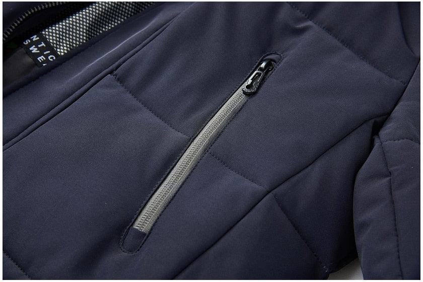 Dark blue jacket sleeve/arm pocket with zipper closure