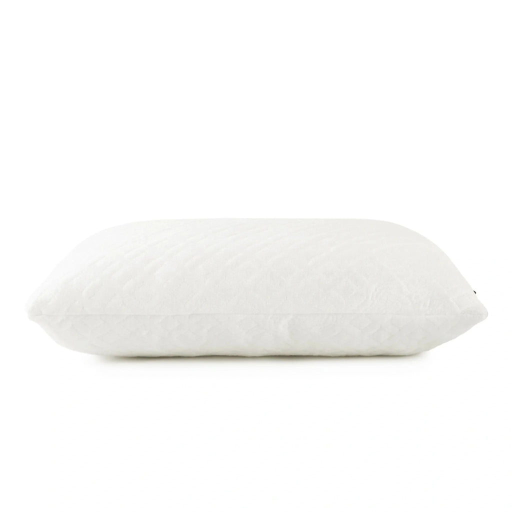White lumbar cooling pillow, rounded shape with subtle quilted texture