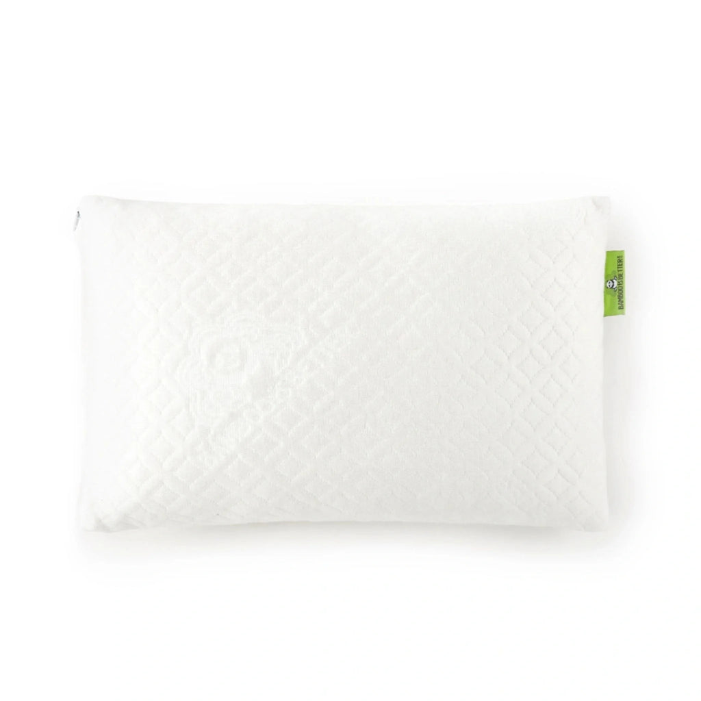 White lumbar cooling pillow with diamond texture and visible zipper tag