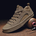 Lace-up men’s sneakers in dark tan suede with chunky rubber sole and STCG branding