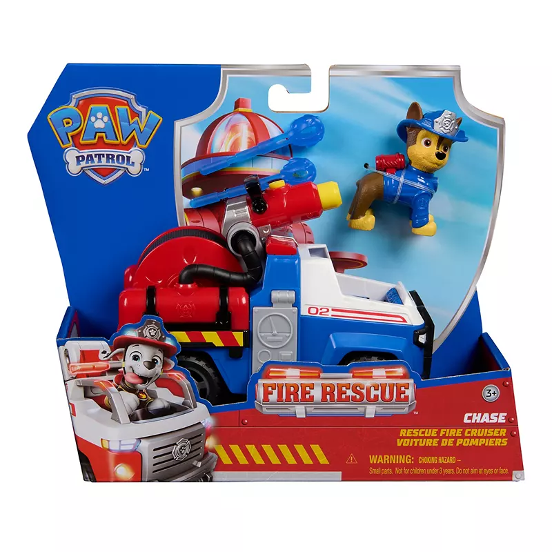 Packaged PAW Patrol fire rescue cruiser set with Chase toy and rescue launcher