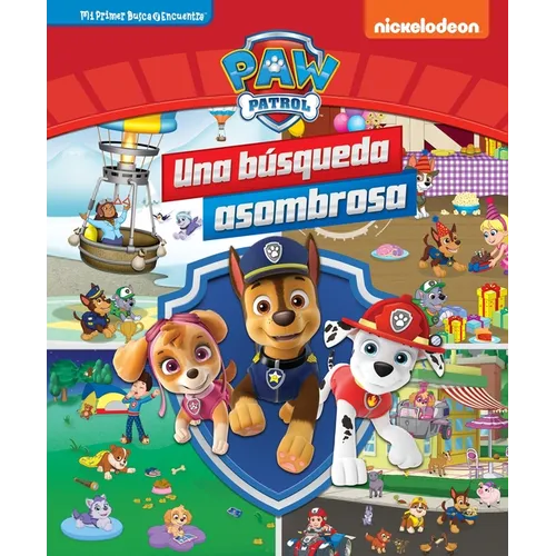 Paw Patrol search-and-find library-bound book, colorful cover with pups