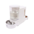 White 2-in-1 automatic pet food and water dispenser with clear dual reservoirs