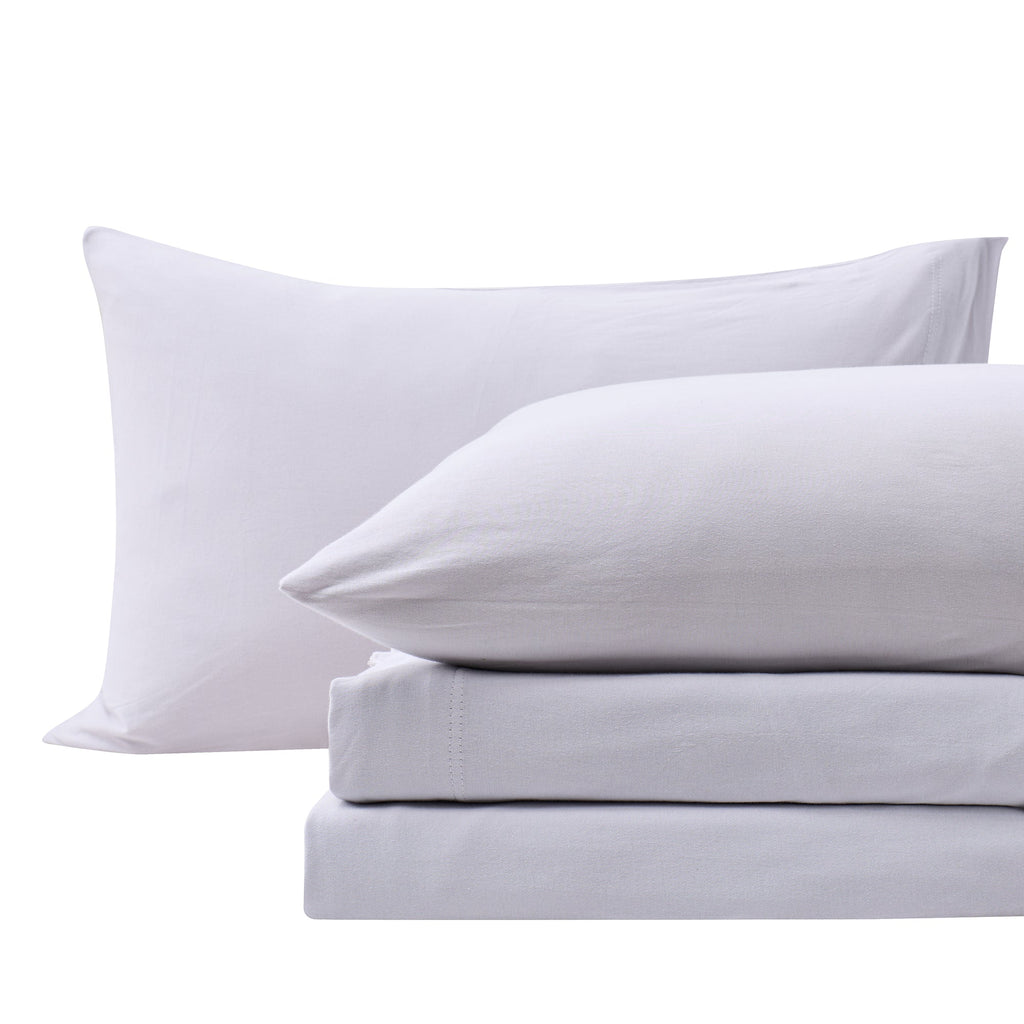 Stacked jersey knit sheets with pillow, light grey
