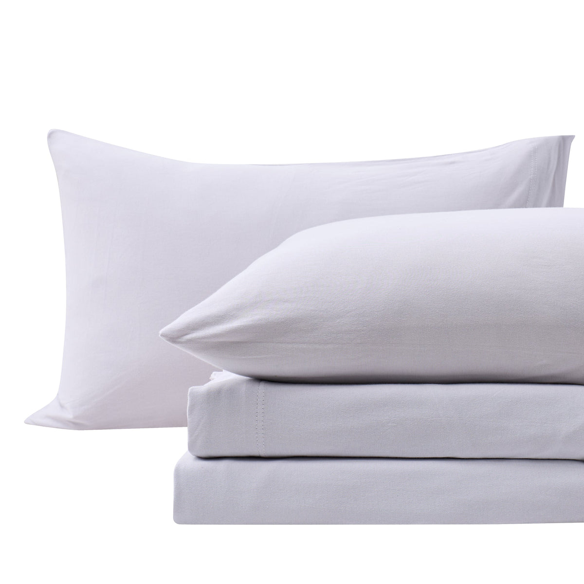 Stacked jersey knit sheets with pillow, light grey