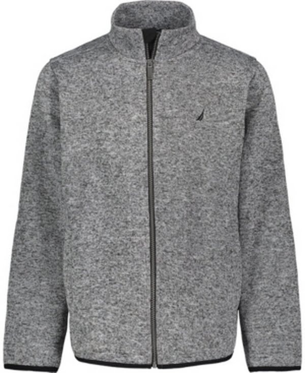 Nautica boys heather gray fleece zip jacket with stand collar and chest logo