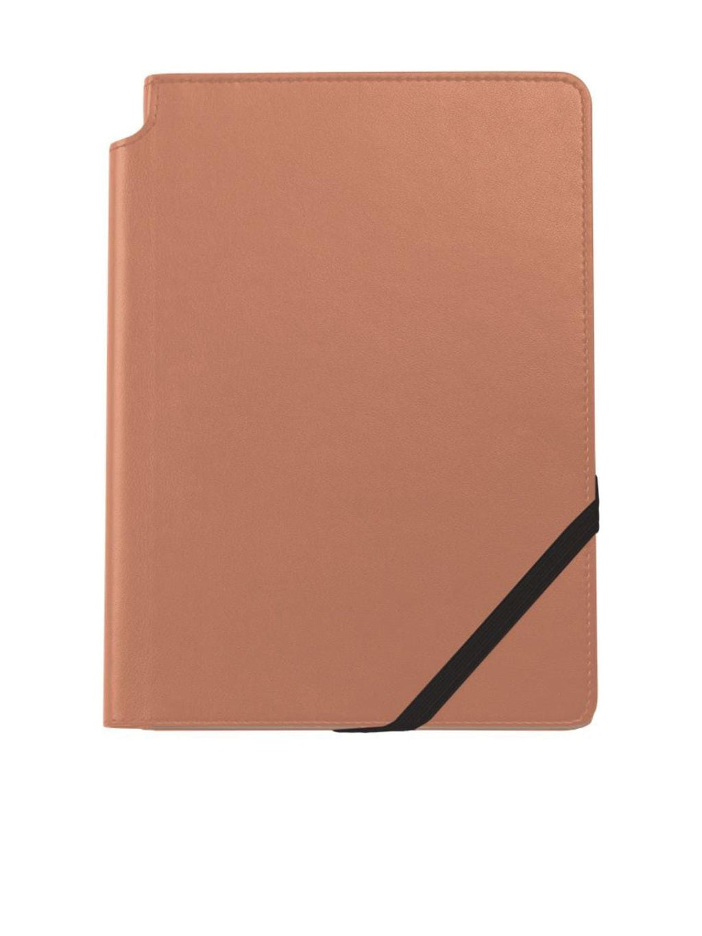Medium macchiato journal, brown cover with stitched edge and black corner strap