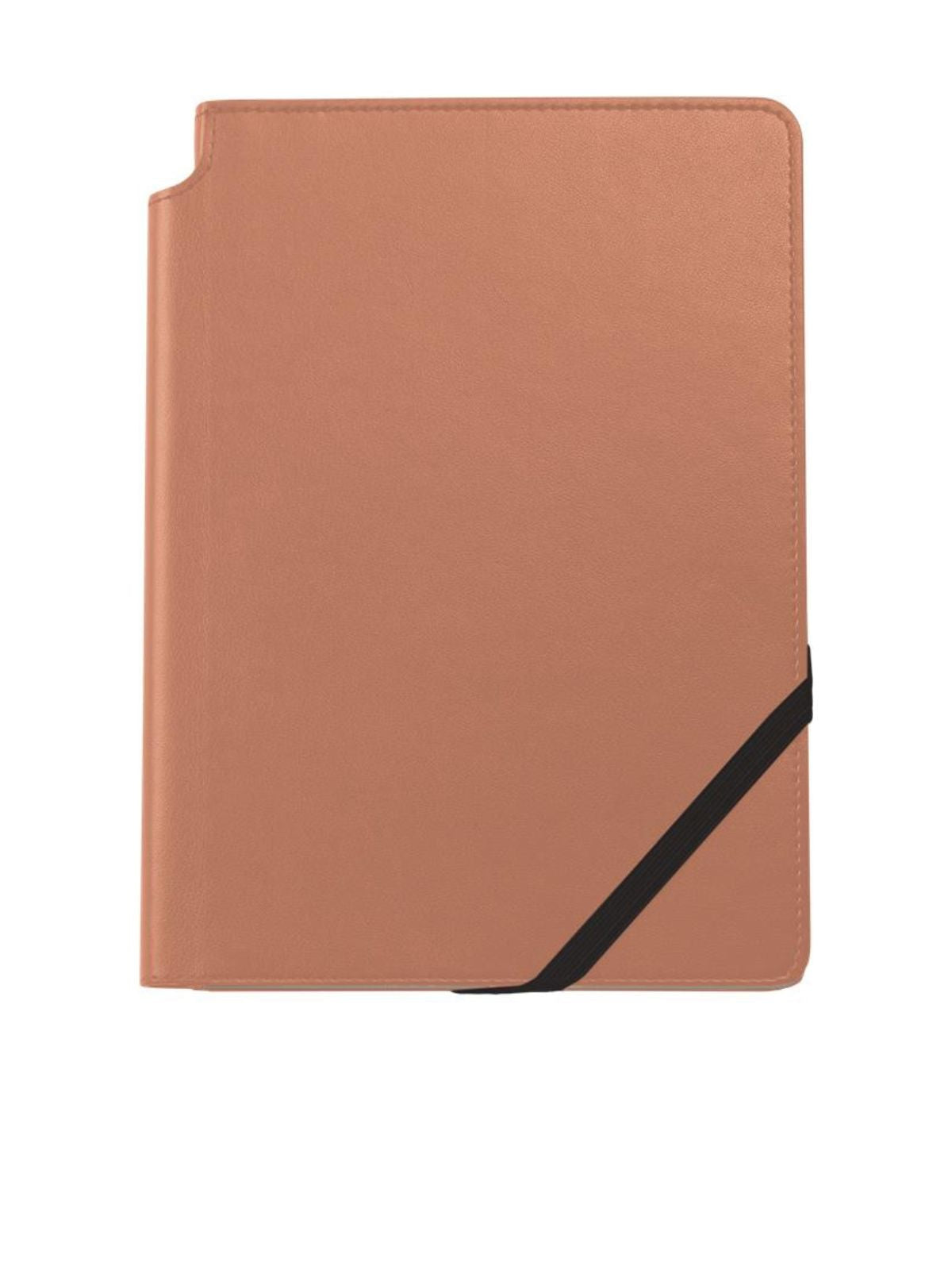 Medium macchiato journal, brown cover with stitched edge and black corner strap