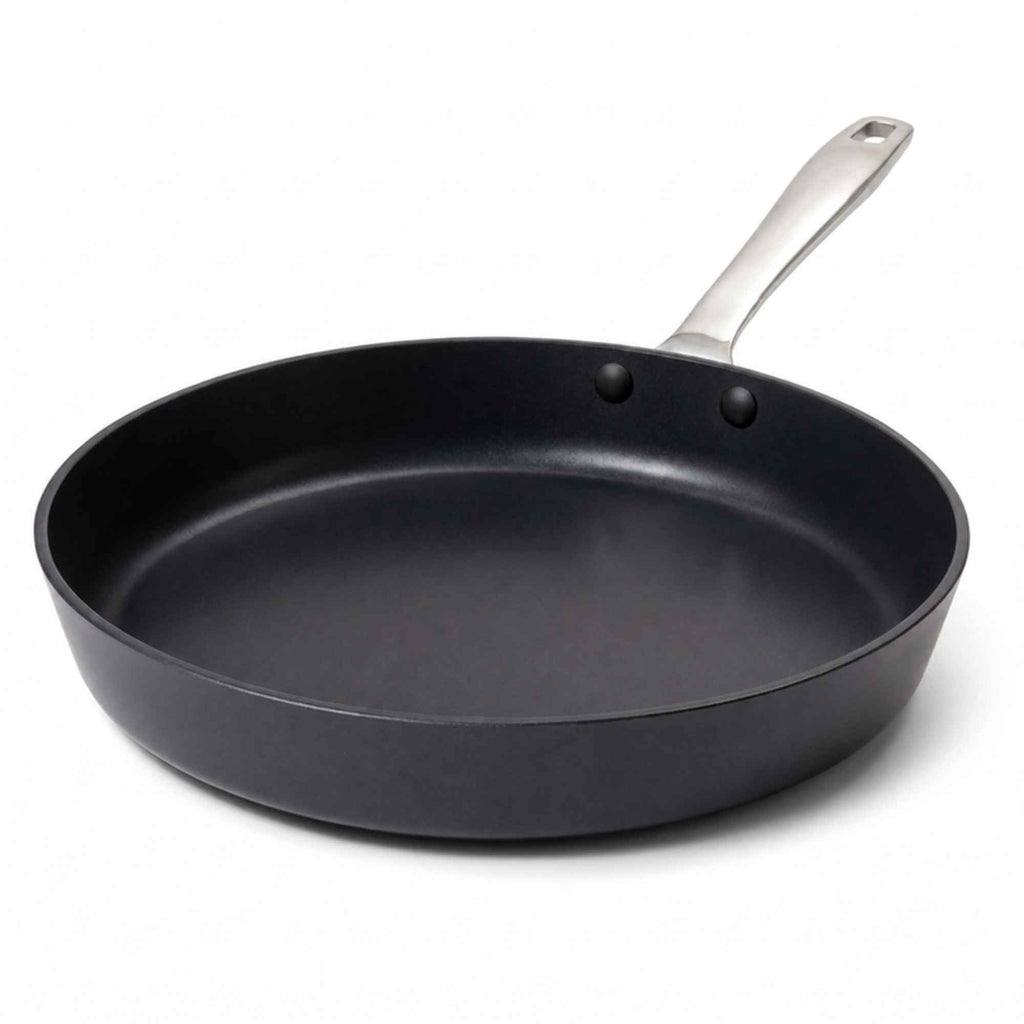Ceramic nonstick frying pan, black skillet with stainless steel handle