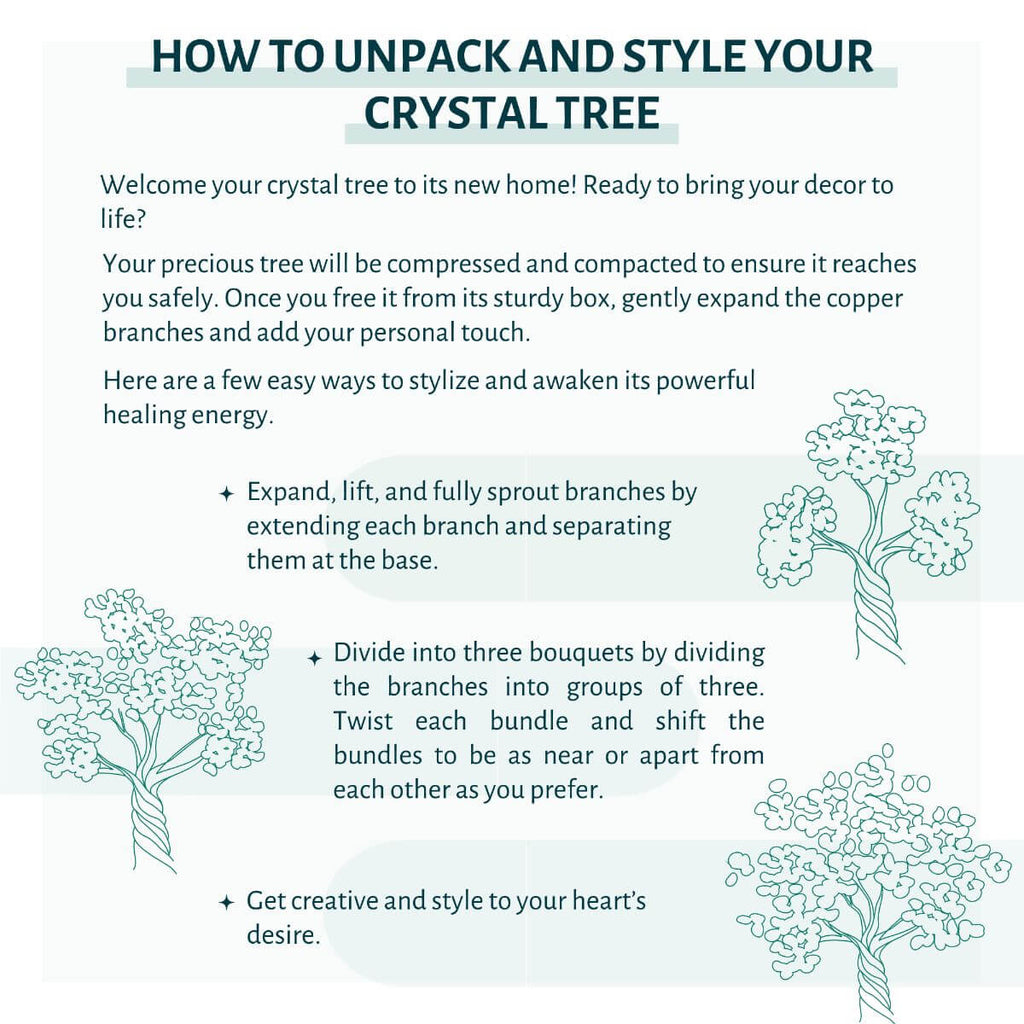 Instruction sheet for styling a crystal tree lamp with simple step-by-step guidance.