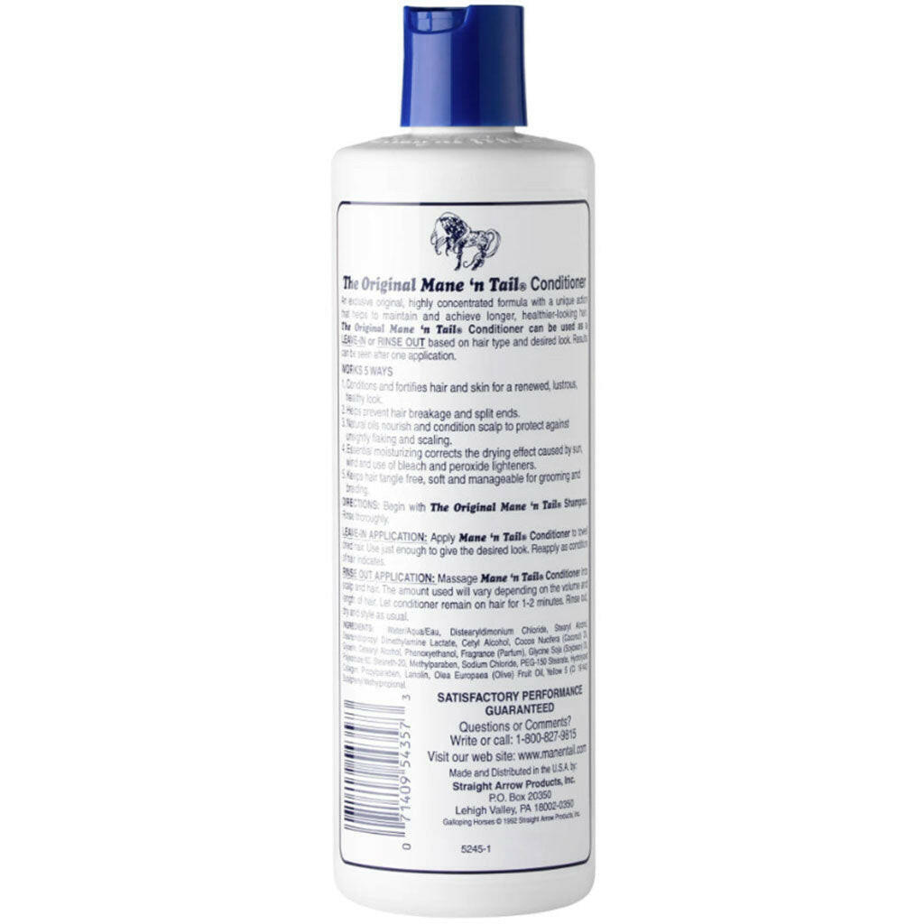 Horse conditioner bottle with back label text and barcode