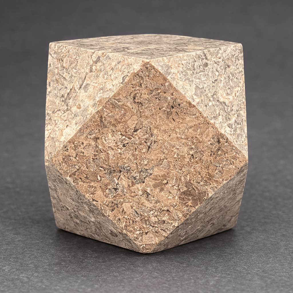Tan beige faceted gemstone desk paperweight, angular polygon cube