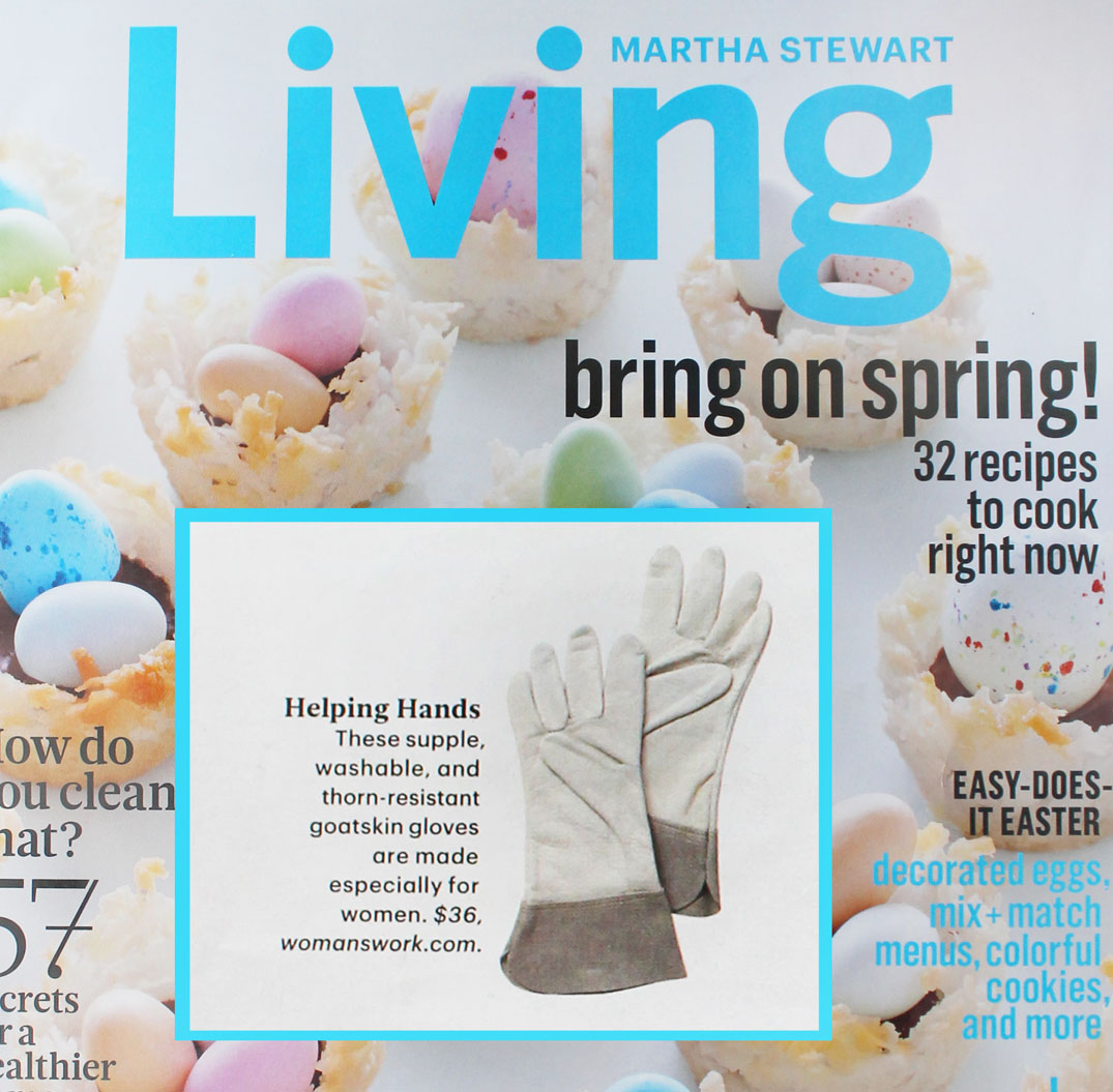 Light gray glove illustration in a magazine inset, showing five-finger design.