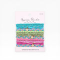 Set of braided hair tie bracelets in turquoise, pink, green with gold charms