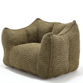Green chenille arm chair with thick seat cushion and curved armrests