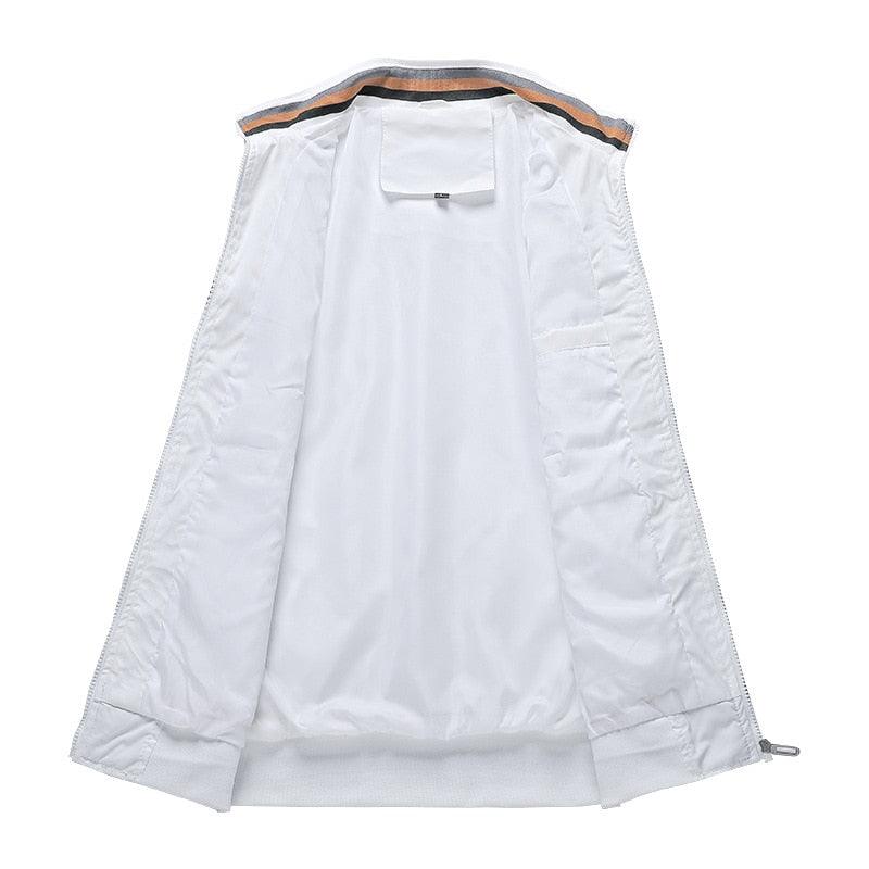 Men's lightweight windbreaker jacket, white interior lining with open inner pocket