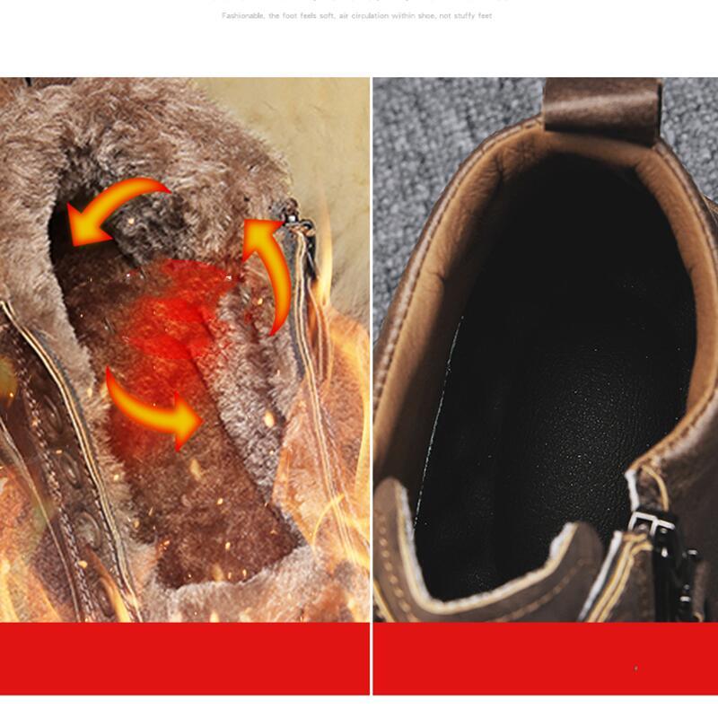 Men's winter boot showing inner lining and zipper opening for warmth