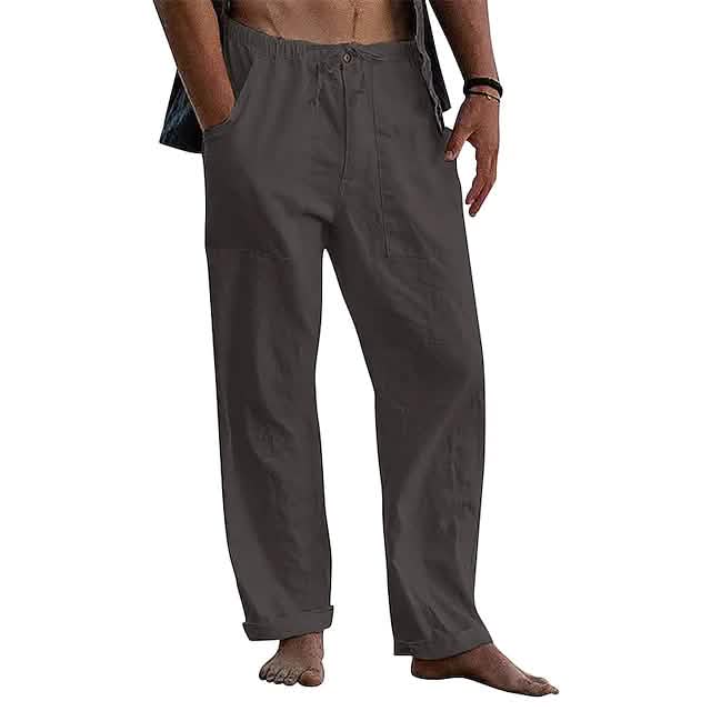 Men's dark gray wide-leg casual pants with elastic drawstring waist