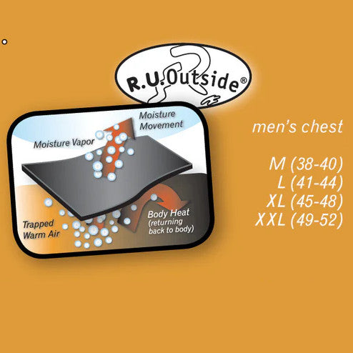 Size chart and moisture movement graphic for men's fleece top