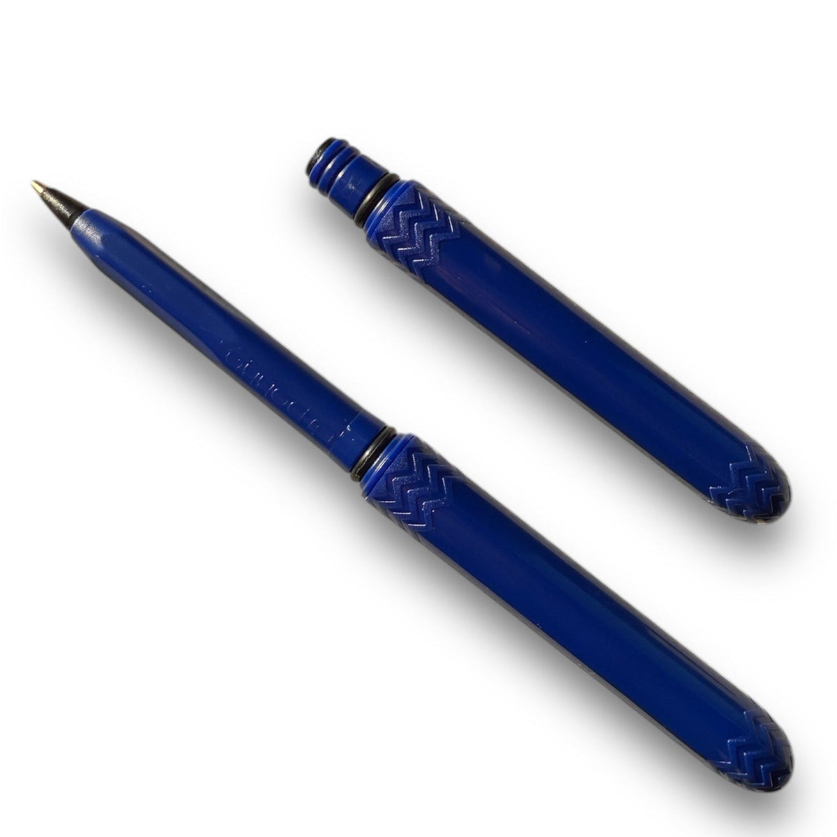 Indigo pocket pen pack: two blue pens with textured grip and metal nib tips